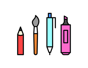 Obraz premium Pen, pencil, marker, paint brush icon. isolated on white background. Flat design