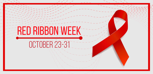 Red ribbon week concept. Banner with red ribbon awareness and text. Vector illustration.