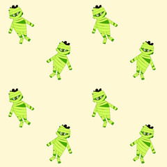 Green mummy for Halloween seamless pattern
