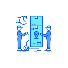 Oversized goods delivery color line icon. Services loaders sign.