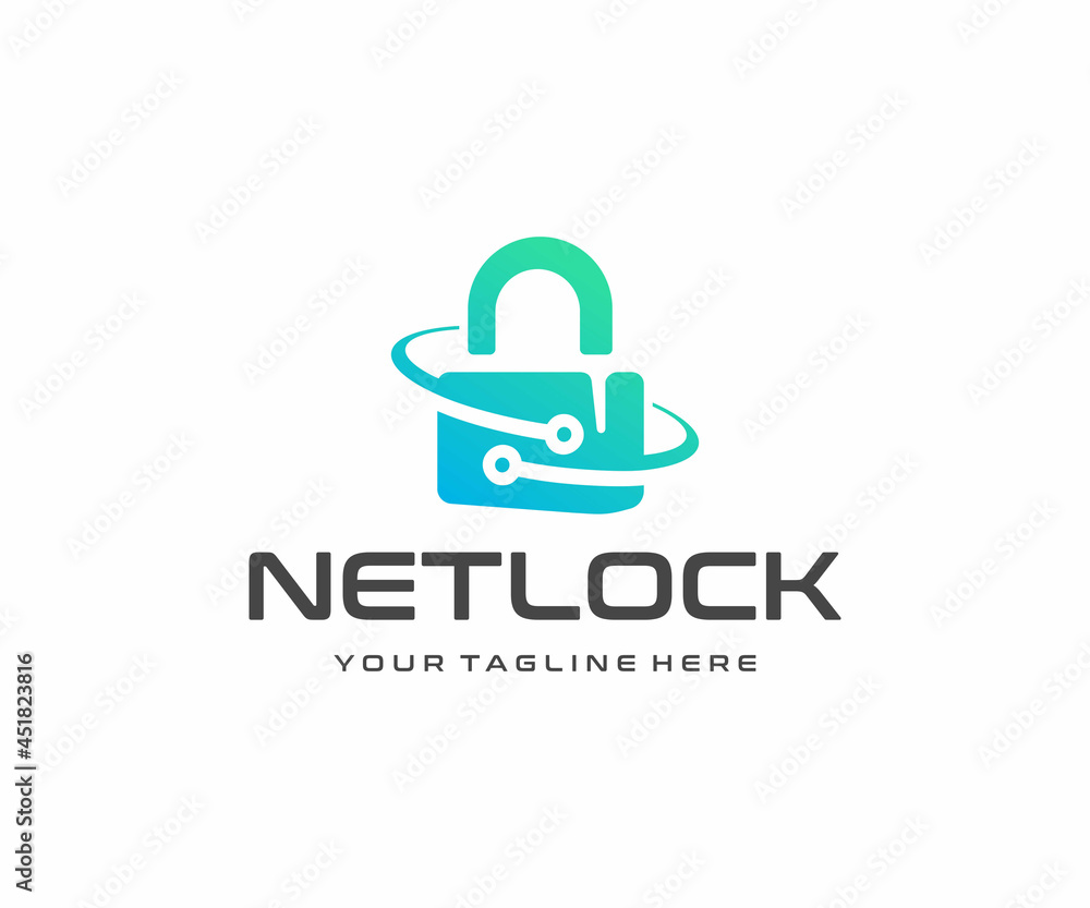Poster cybersecurity and information technology logo design. data protection and privacy information manage