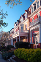 Old historic homes line Monument Avenue in Richmond Virginia - obrazy, fototapety, plakaty