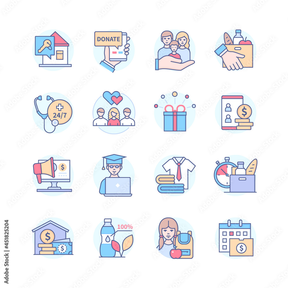 Poster helping the poor - colorful line design style icon set