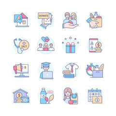 Helping the poor - colorful line design style icon set