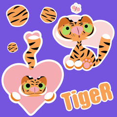 tiger surprise butterfly stickers happy smile emotions text striped orange black white heart tail love