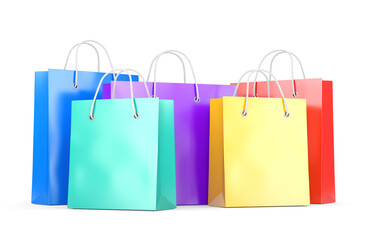 Group of colorful shopping bags on white background