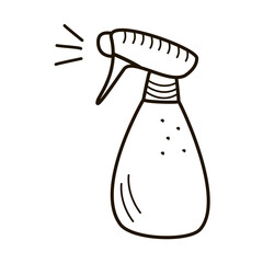 Spray bottle or pulverizer vector linear icon, contour template, doodle style.