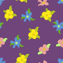 Fototapeta na wymiar Doodle Style Floral Vector Repeat Pattern On Purple
