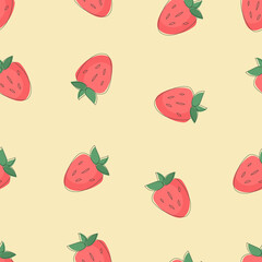 Strawberry seamless pattern. Hand drawn cartoon strawberry on a light background. Vector pattern.