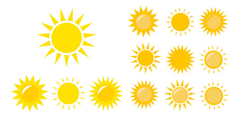 Sun icon illustration. Sunshine isolated set. Sun logo vector