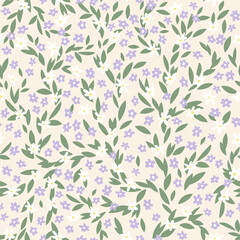 seamless pattern with cute little flowers. vector illustration. vintage background. pastel colors, green and violet