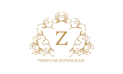 Premium logo template for restaurant, royalty, boutique, cafe, hotel, heraldry, jewelry, fashion and more. Vector illustration with letter Z