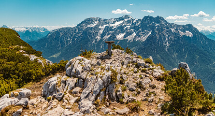 Beautiful alpine summer view with the famous Loferer Steinberge mountains in the background at the famous Steinplatte summit, Waidring, Tyrol, Austria