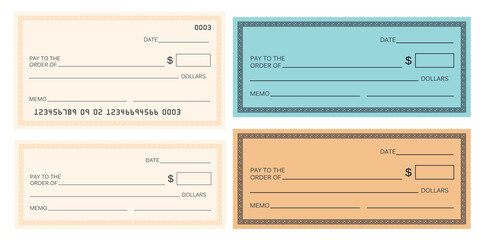 Blank check. Bank Check Template Set vector