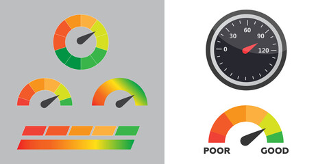 Low, Moderate and High gauges vector eps 10
