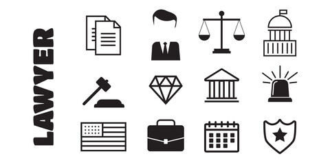 Lawyer concept. Lawyer icons in flat style. Lawyer sign and symbol vector. Lawyer set illustration
