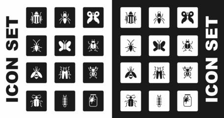 Set Butterfly, Cockroach, Colorado beetle, Beetle bug, Ant, deer and icon. Vector