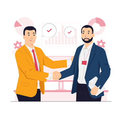 Business deal, two business partners handshaking concept illustration