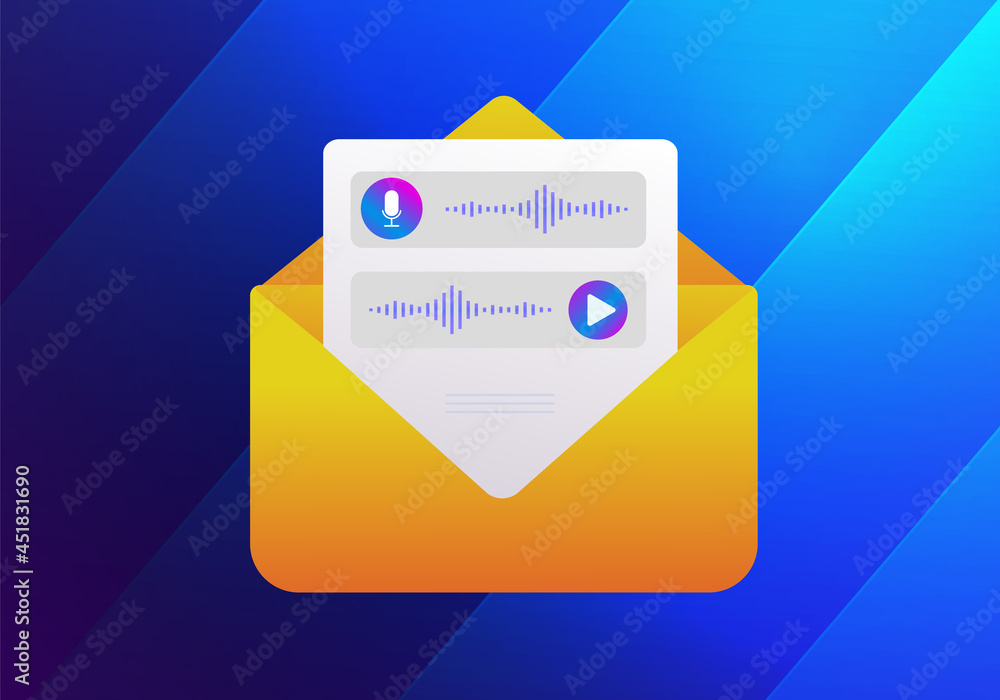 Poster voicemail vector concept illustration, voice email computer-based system message notification, micro