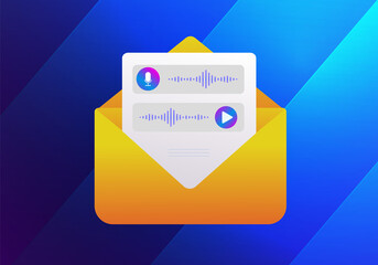 Voicemail vector concept illustration, voice email computer-based system message notification, microphone and digital voicemail recording application - obrazy, fototapety, plakaty