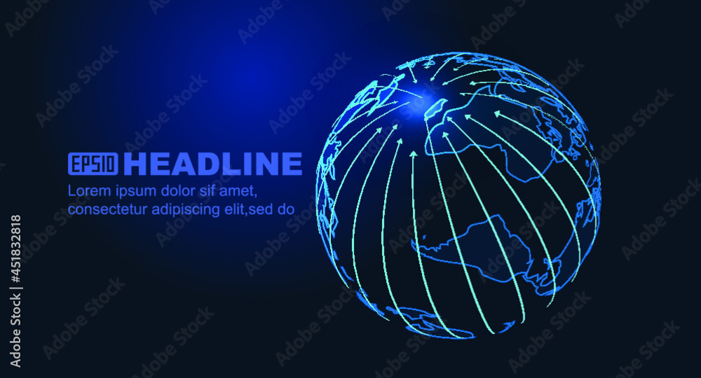 Poster arrow lines converge global technology concepts around the digital globe.