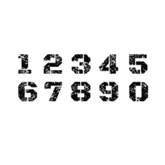 Numbers vector illustration, black shabby numbers on a white background
