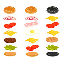 Set ingredients burger, great design for any purposes. Vector design. Flat vector illustration. White background. Vector drawing. Organic food. Isolated background. Cucumber slice isolated.
