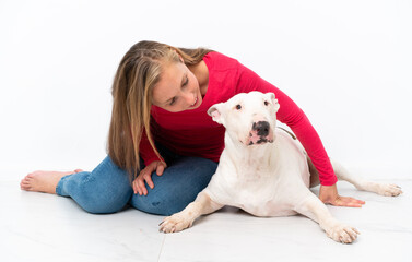 Young bull terrier dog over isolated background