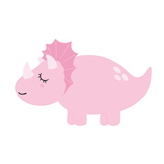 cute pastel triceratops pink dino smile with eye closing isolated on a white background