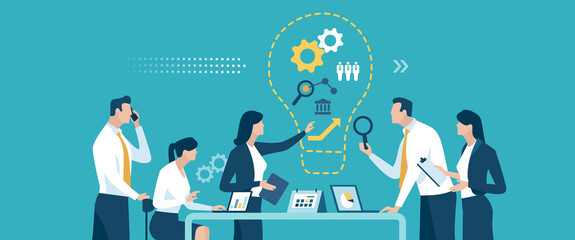 Discussion about a new business plan. Project. Brainstorming. Business vector illustration.