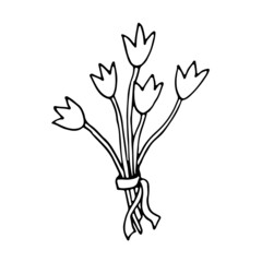A bouquet with tulips drawn in the style of a doodle. Vector illustration for greetings, Internet, postcards. 