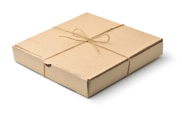 Brown pizza box tied with jute twine