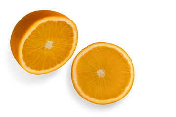 Half orange with orange slice isolated on white background, copy space