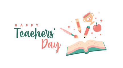 Happy teachers' day illustration vector with soft color flat icon