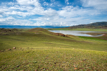 landscape with lake and mountains	