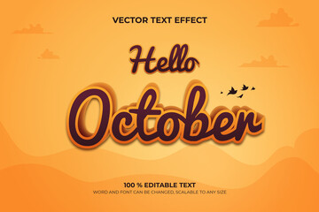 Hello October editable 3d text effect with landscape backround style