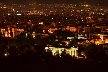 night panorama of Athens from the Acropolis, Greece