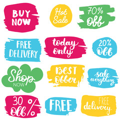 Set of sale labels. Hand drawn vector illustration labels for shopping, e-commerce, product promotion, social media stickers, marketing.