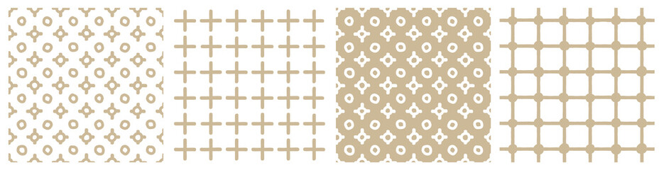 Set of beige abstract simple geometric seamless patterns. Hand drawn vector illustrations on white background