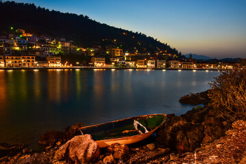 night panorama of the town of Gythio, Greece
