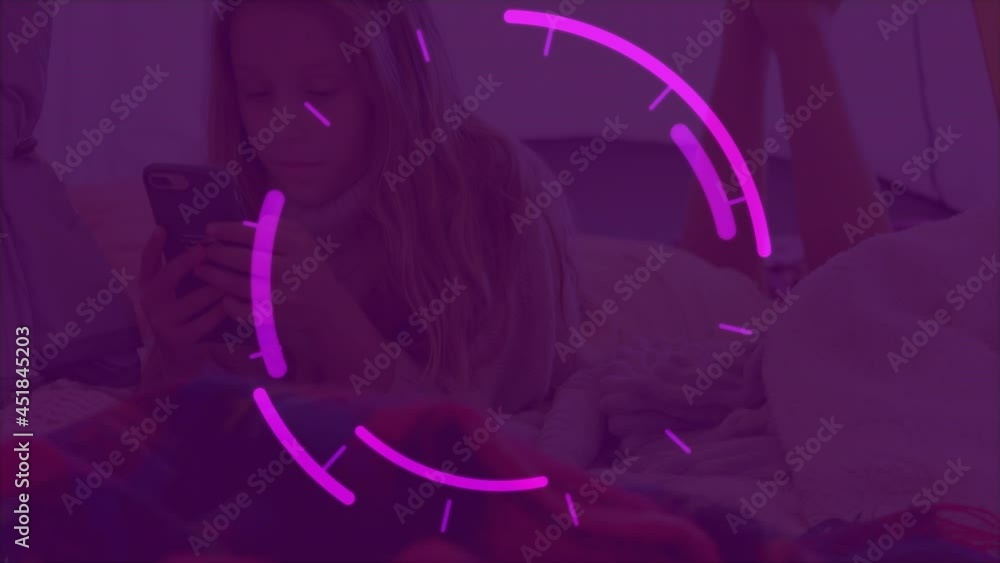 Poster animation of scope scanning and data processing over woman using smartphone