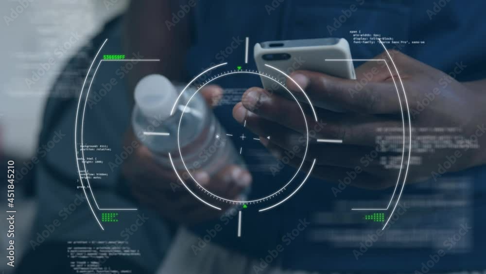Poster animation of scope scanning and data processing over man using smartphone
