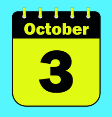 October 3 - Calendar Icon - Vector Illustration