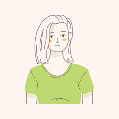 Women portrait. Hand drawn flat style vector design concept illustration of a young woman, face and shoulders avatar. Flat style vector icon 