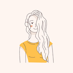 Women portrait. Hand drawn flat style vector design concept illustration of a young woman, face and shoulders avatar. Flat style vector icon 