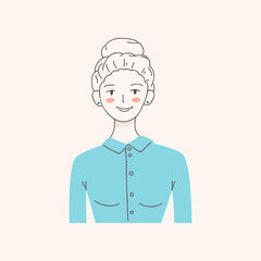 Women portrait. Hand drawn flat style vector design concept illustration of a young woman, face and shoulders avatar. Flat style vector icon 