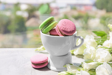 Flowers and dessert close up