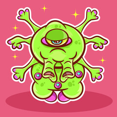 Space monster with one eye and full of arms.

Scary space monster with its six arms and one eye, isolated layers of colorful art can be changed color easily, Illustrator 8.