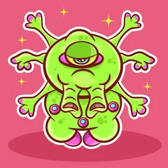 Fotobehang Space monster with one eye and full of arms.  Scary space monster with its six arms and one eye, isolated layers of colorful art can be changed color easily, Illustrator 8. © Oliver