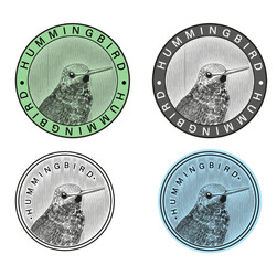 Logotipo de colibrí con cuatro variantes de color © Migue